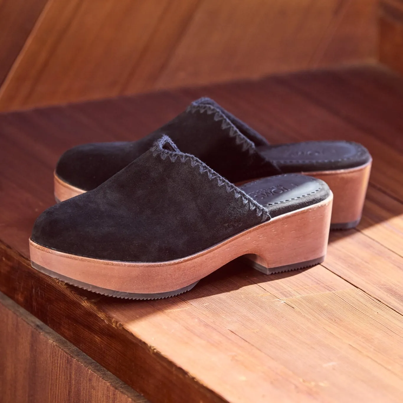 Addison Black Suede Deco Stitch Clog Heel