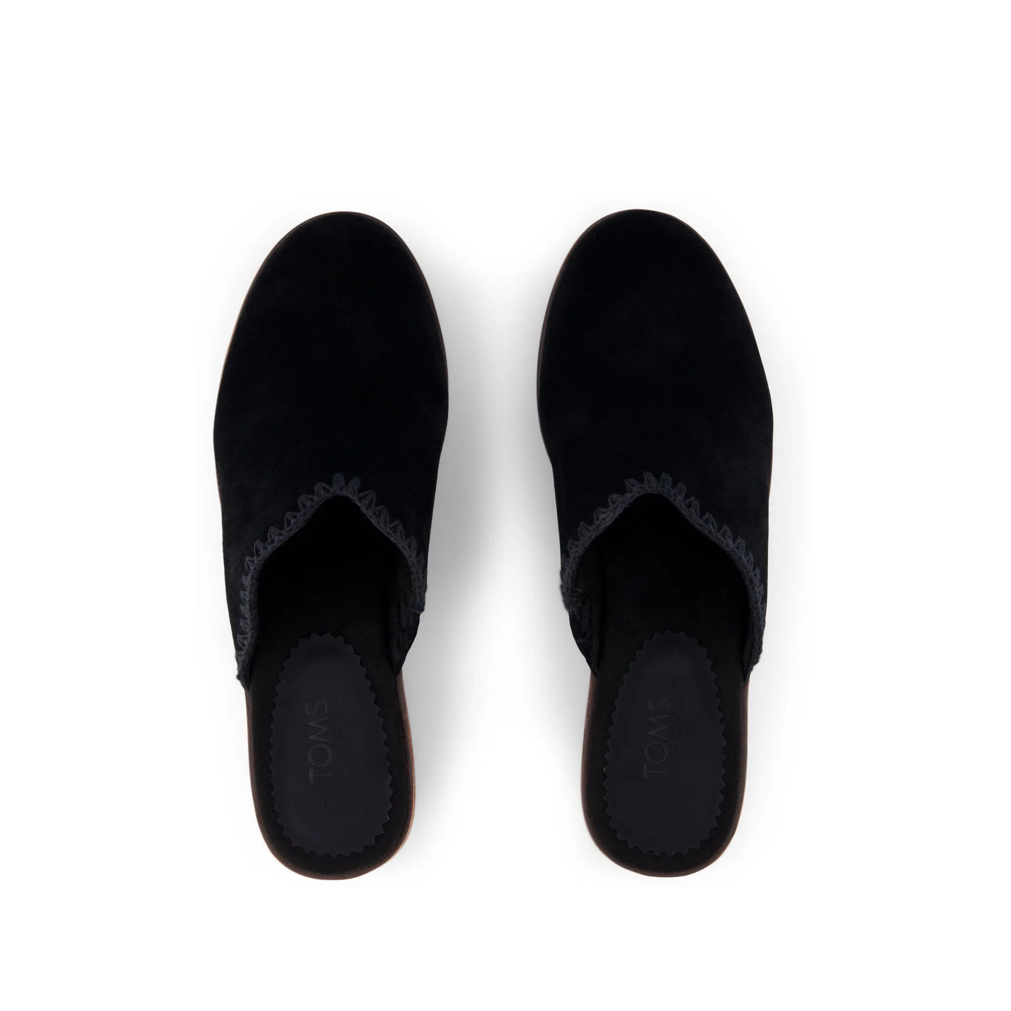 Addison Black Suede Deco Stitch Clog Heel