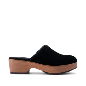 Addison Black Suede Deco Stitch Clog Heel