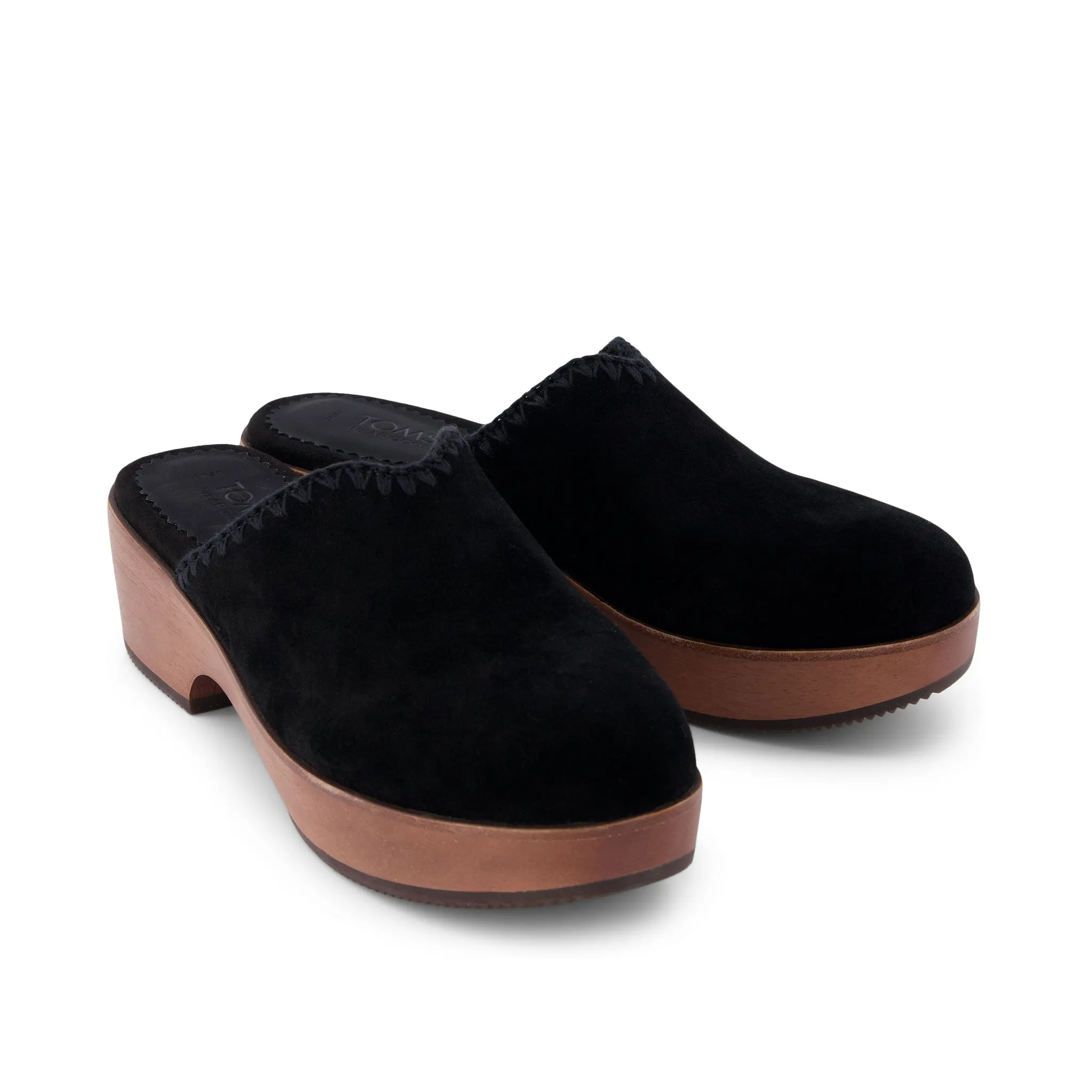 Addison Black Suede Deco Stitch Clog Heel