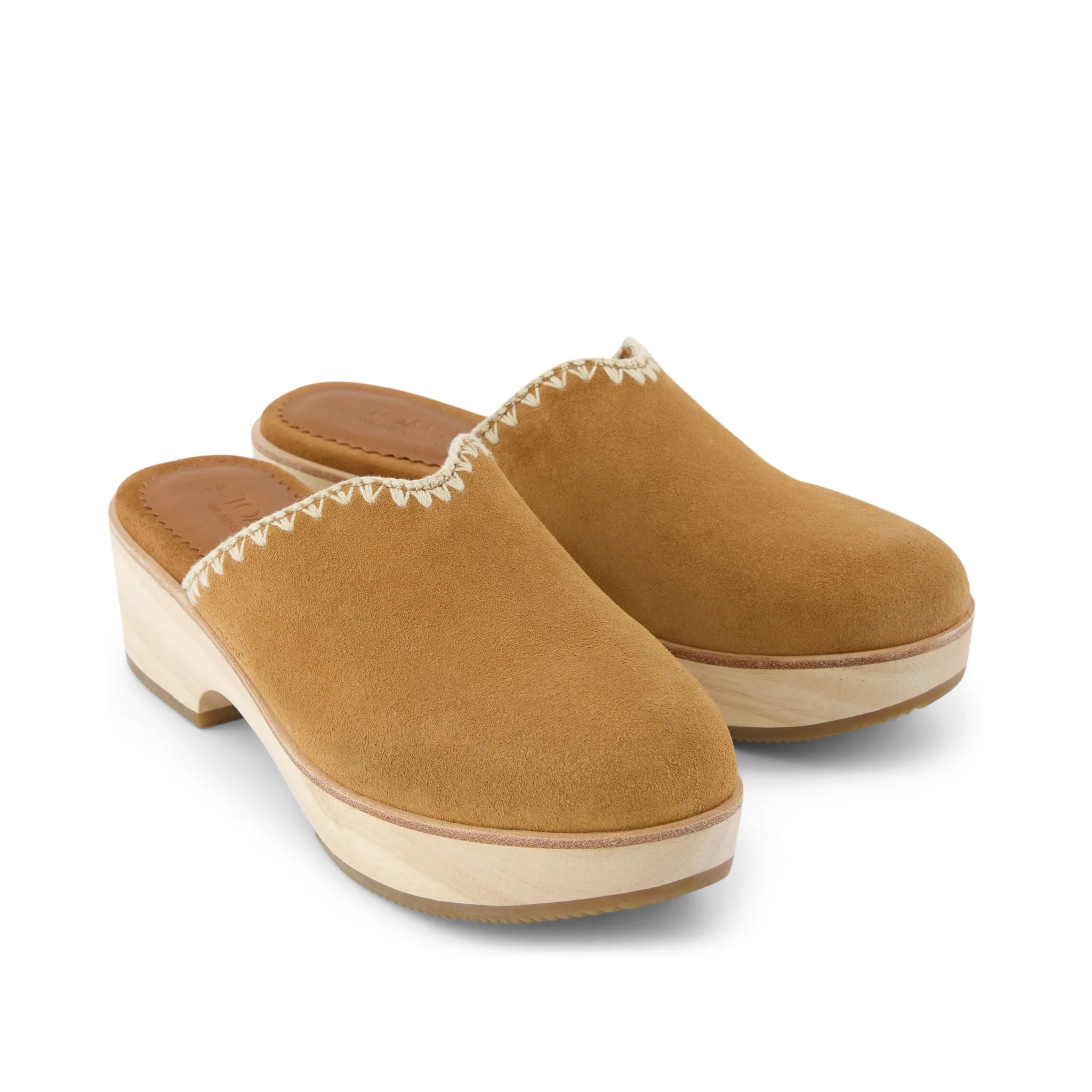 Addison Brown Suede Deco Stitch Clog Heel