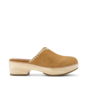 Addison Brown Suede Deco Stitch Clog Heel