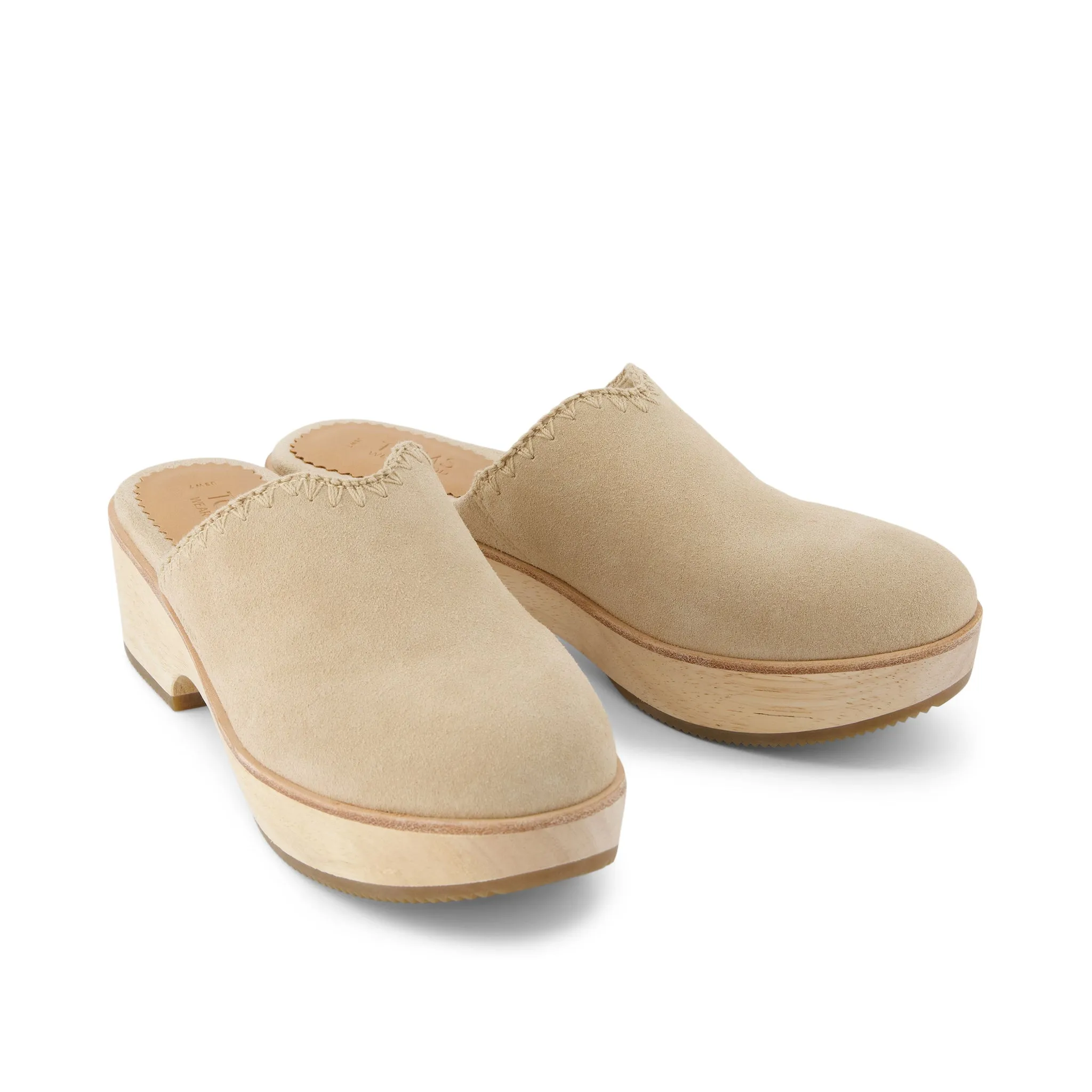 Addison Natural Suede Deco Stitch Clog Heel