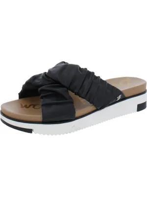 Aliana Womens Leather Wedge Slide Sandals