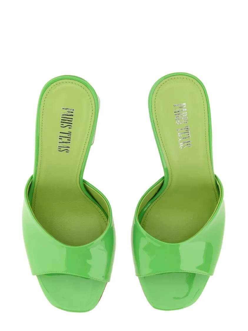 Anja Open-Toe Green Patent Leather Mules