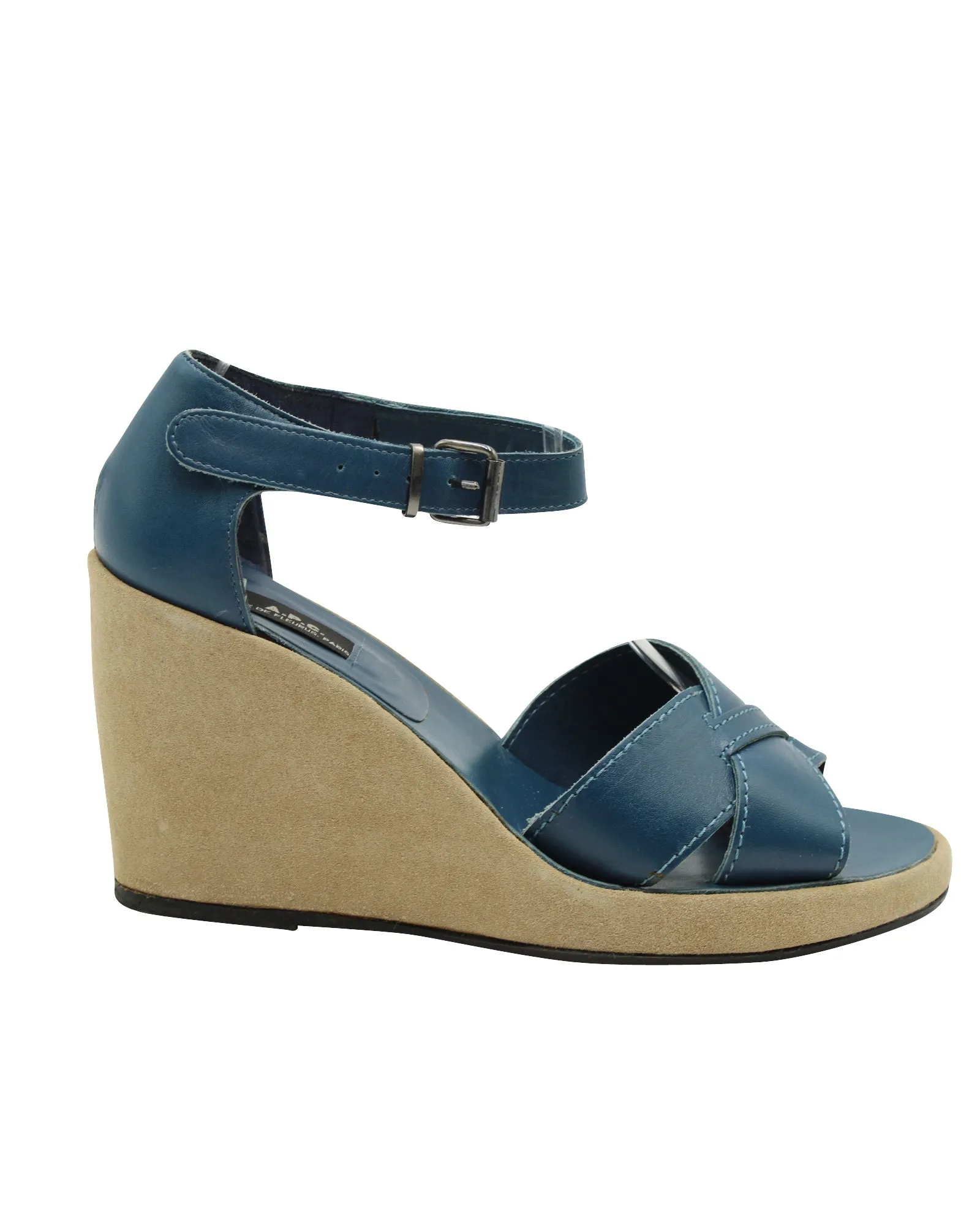 A.P.C Wedge Sandals in Blue Cowhide Leather