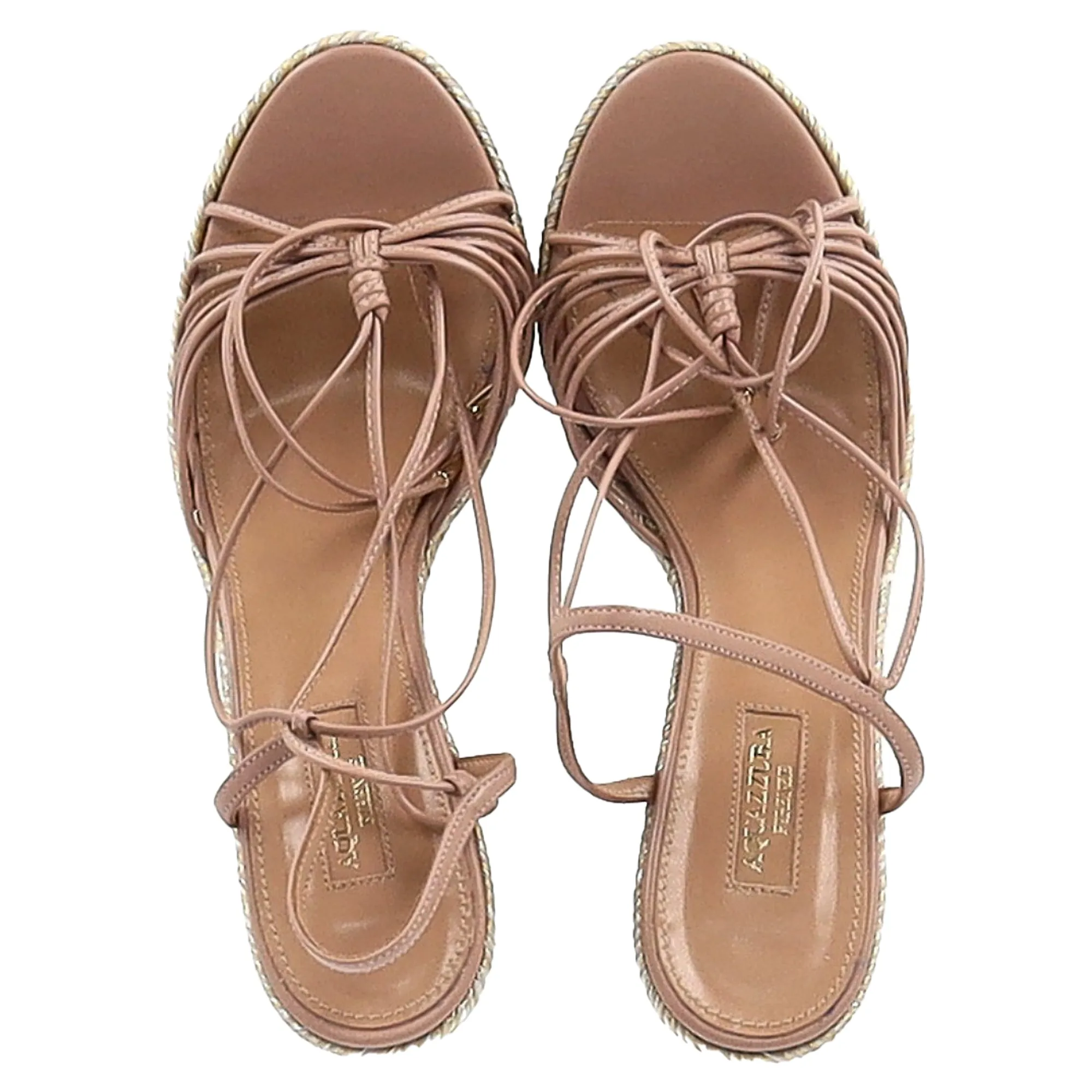 Aquazzura Whisper 85 Espadrille Wedge Sandals In Brown Leather
