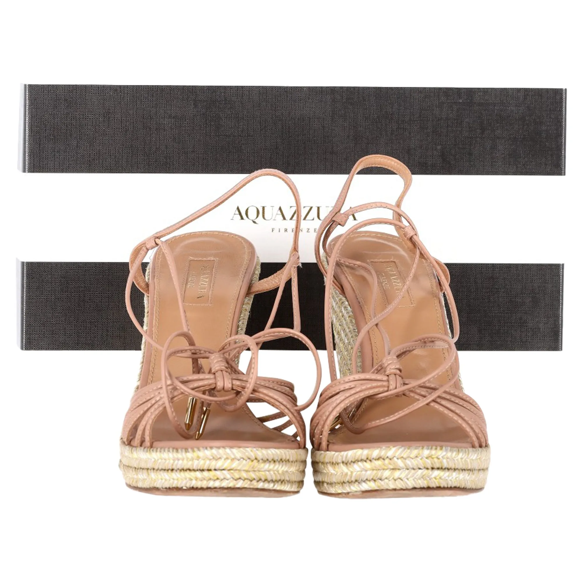 Aquazzura Whisper 85 Espadrille Wedge Sandals In Brown Leather