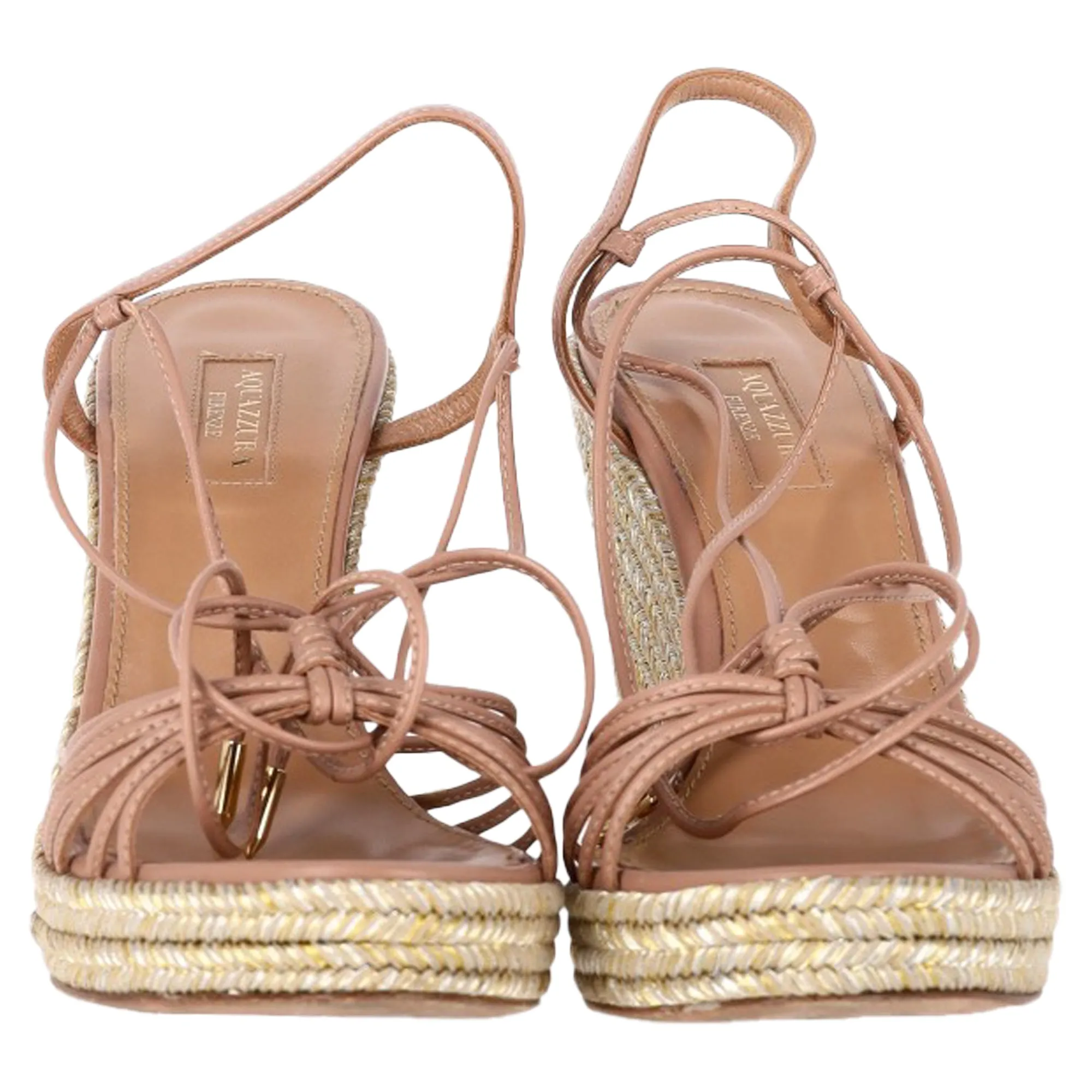 Aquazzura Whisper 85 Espadrille Wedge Sandals In Brown Leather