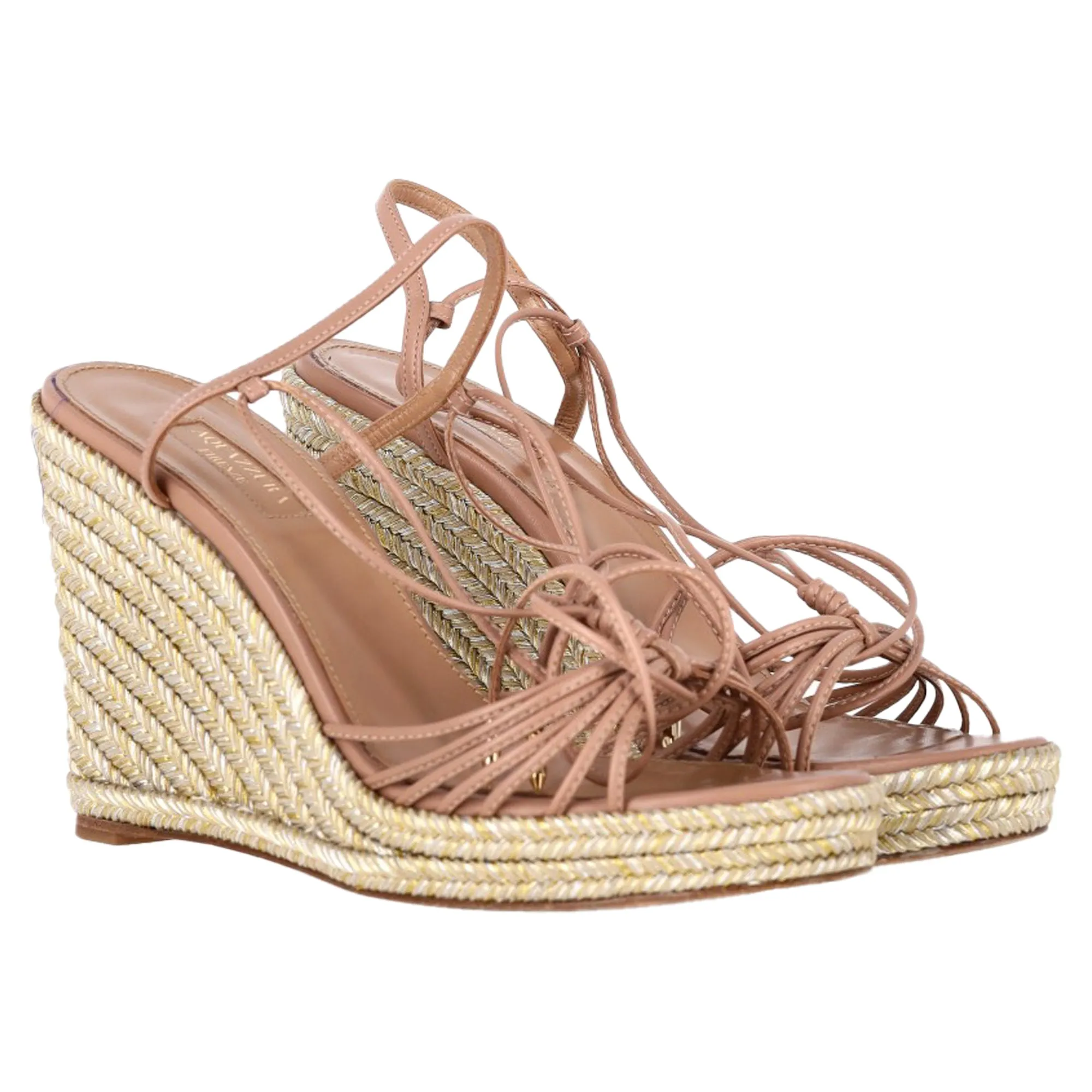 Aquazzura Whisper 85 Espadrille Wedge Sandals In Brown Leather