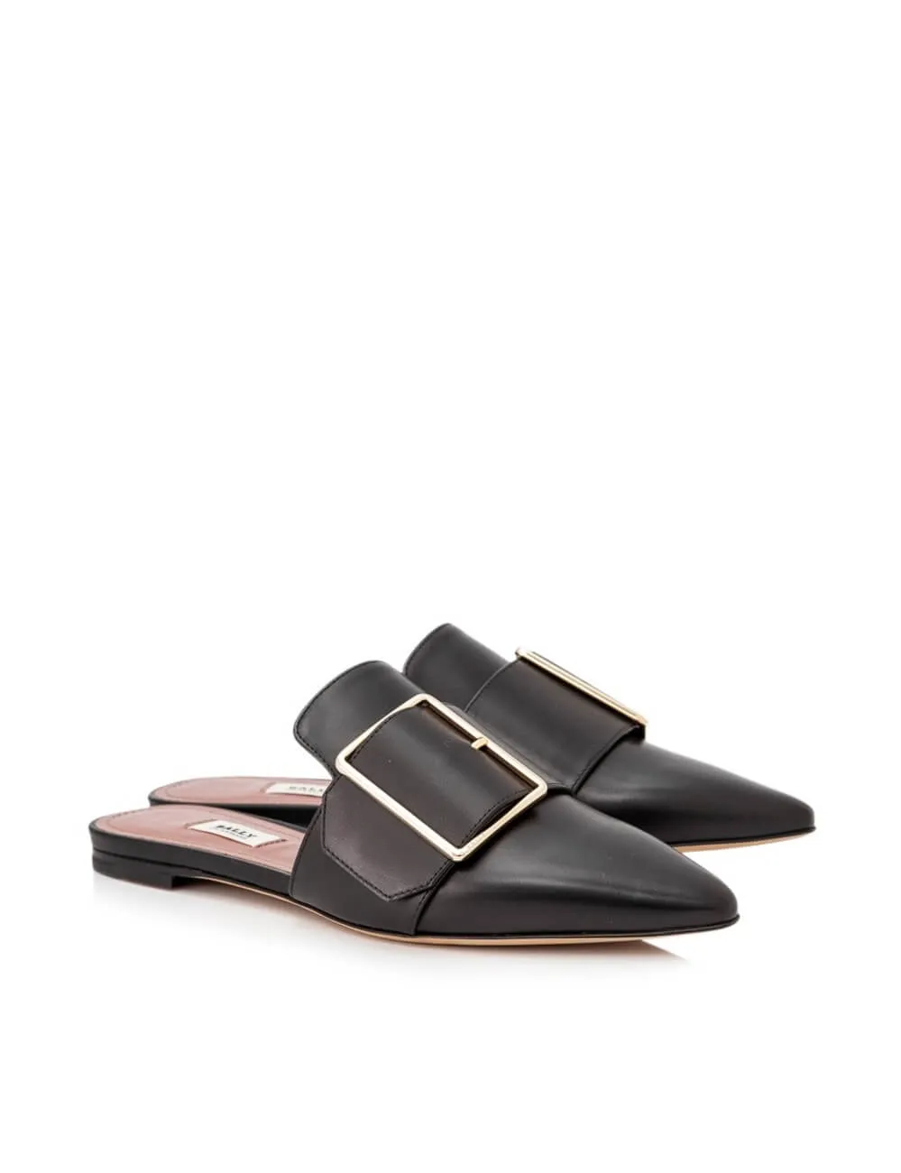 Bally Hamelin Women's 6221172 Black Leather Buckled Mules