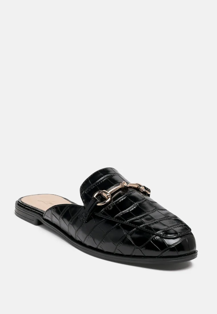 begonia buckled faux leather croc mules
