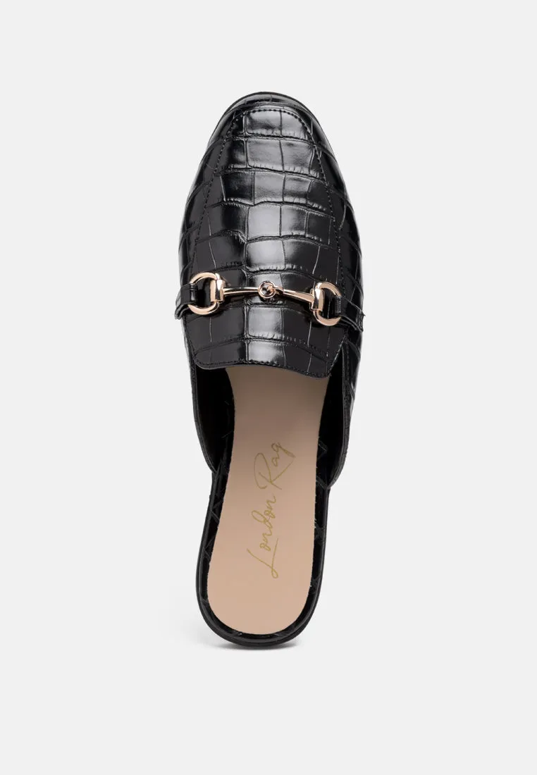 begonia buckled faux leather croc mules