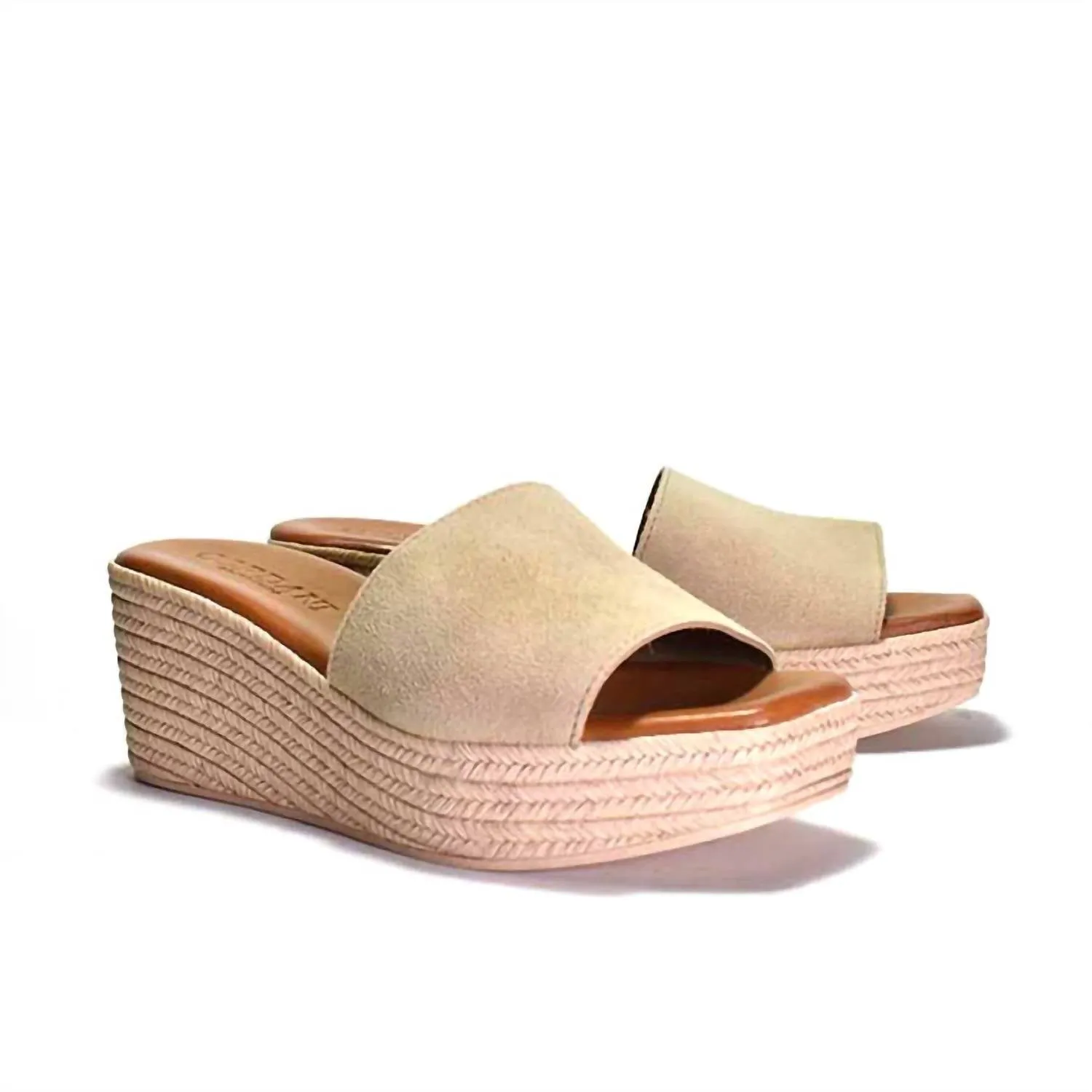 Bibi Espadrille Wedge Slide Sandal In Sand Arena Suede