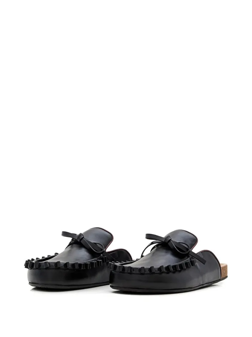 Black Bow Tie Leather Mules