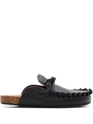 Black Bow Tie Leather Mules