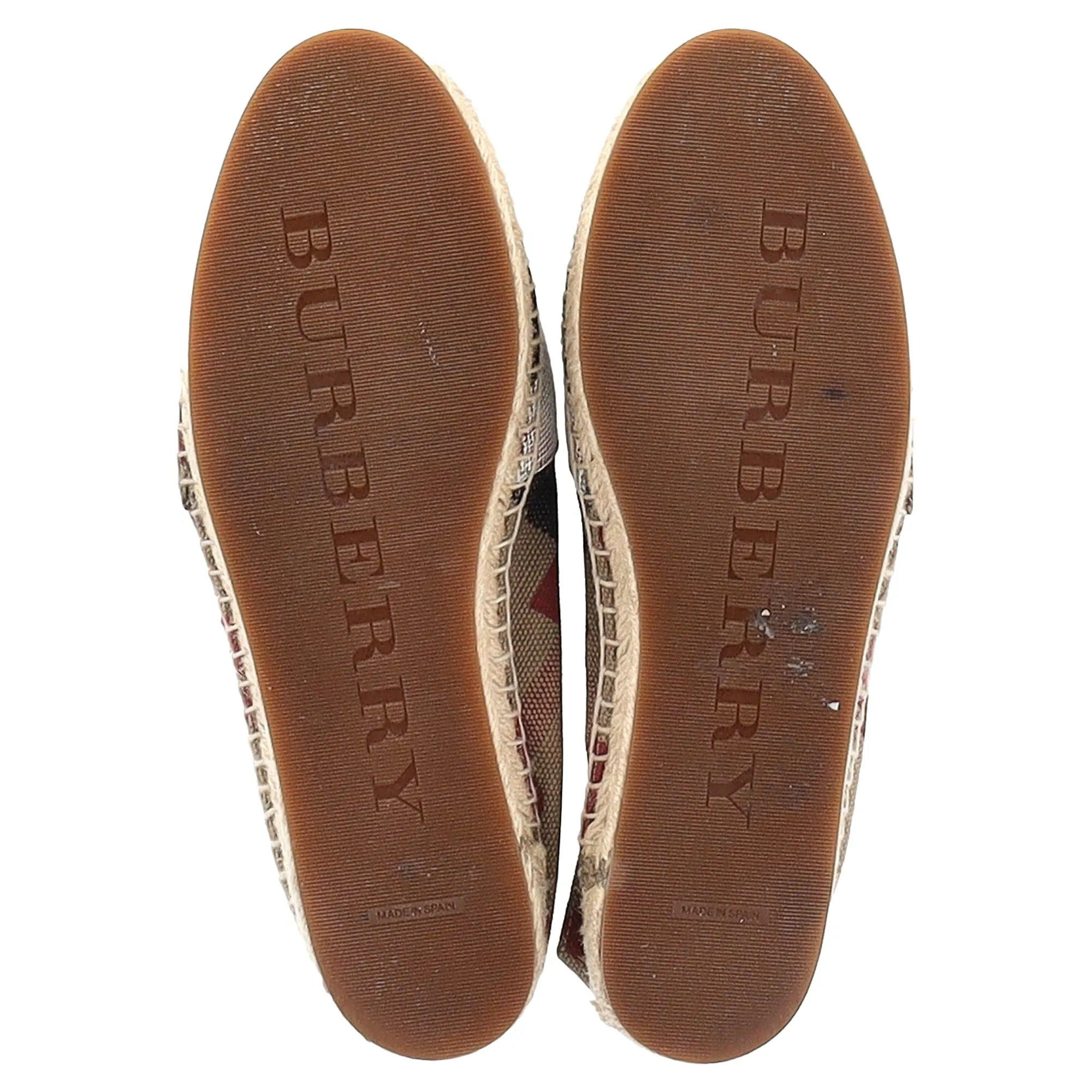 Burberry Heart and Check Print Espadrille Flats in Brown Canvas
