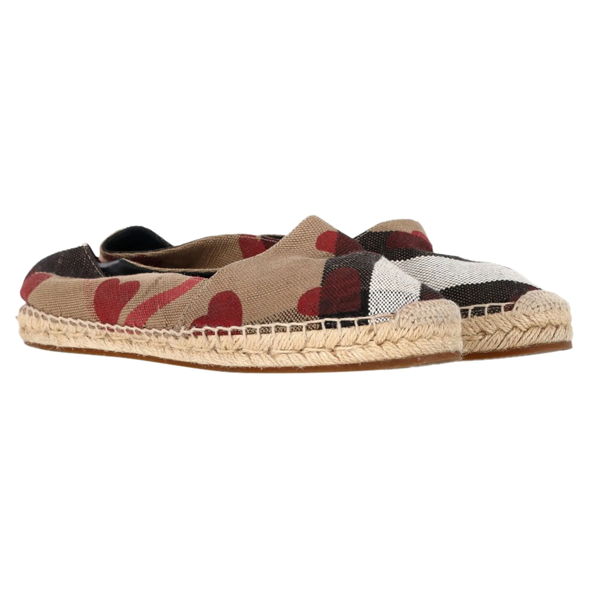 Burberry Heart and Check Print Espadrille Flats in Brown Canvas