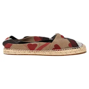 Burberry Heart and Check Print Espadrille Flats in Brown Canvas