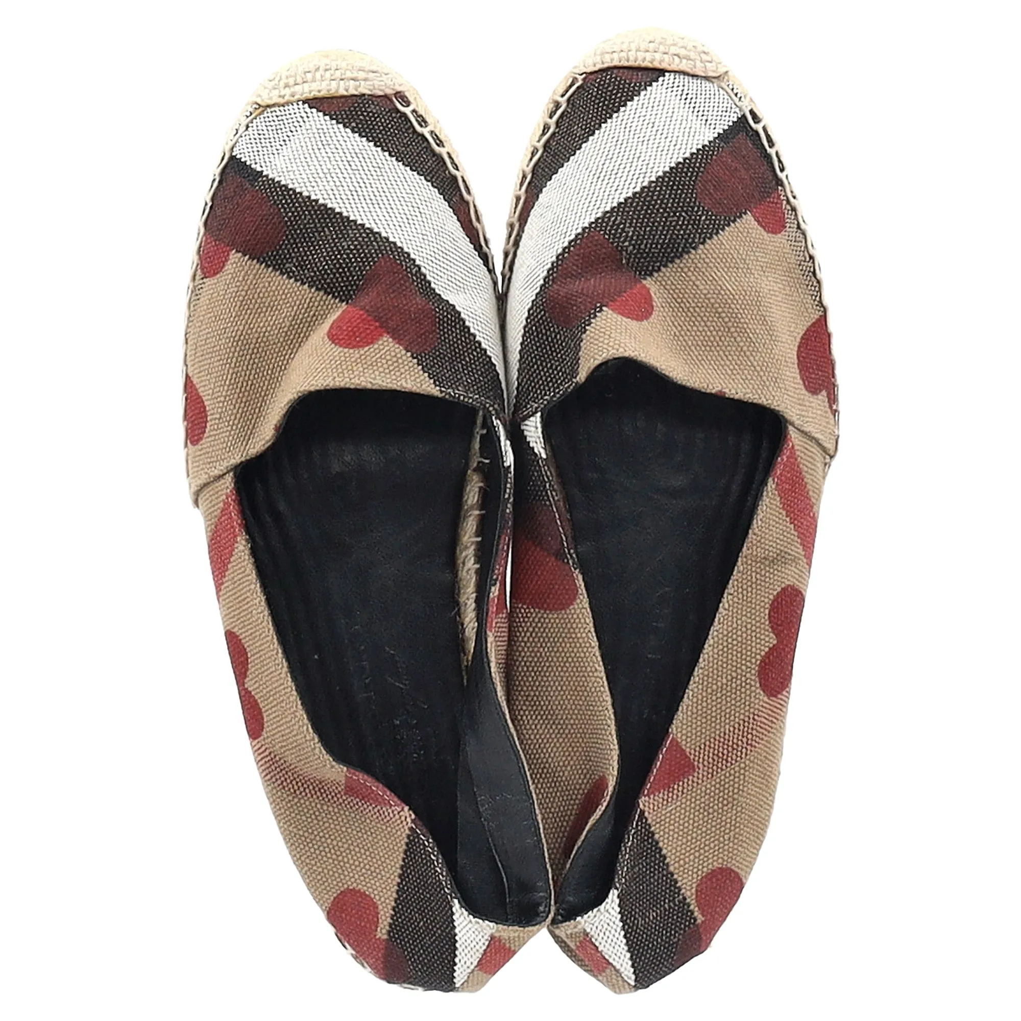 Burberry Heart and Check Print Espadrille Flats in Brown Canvas