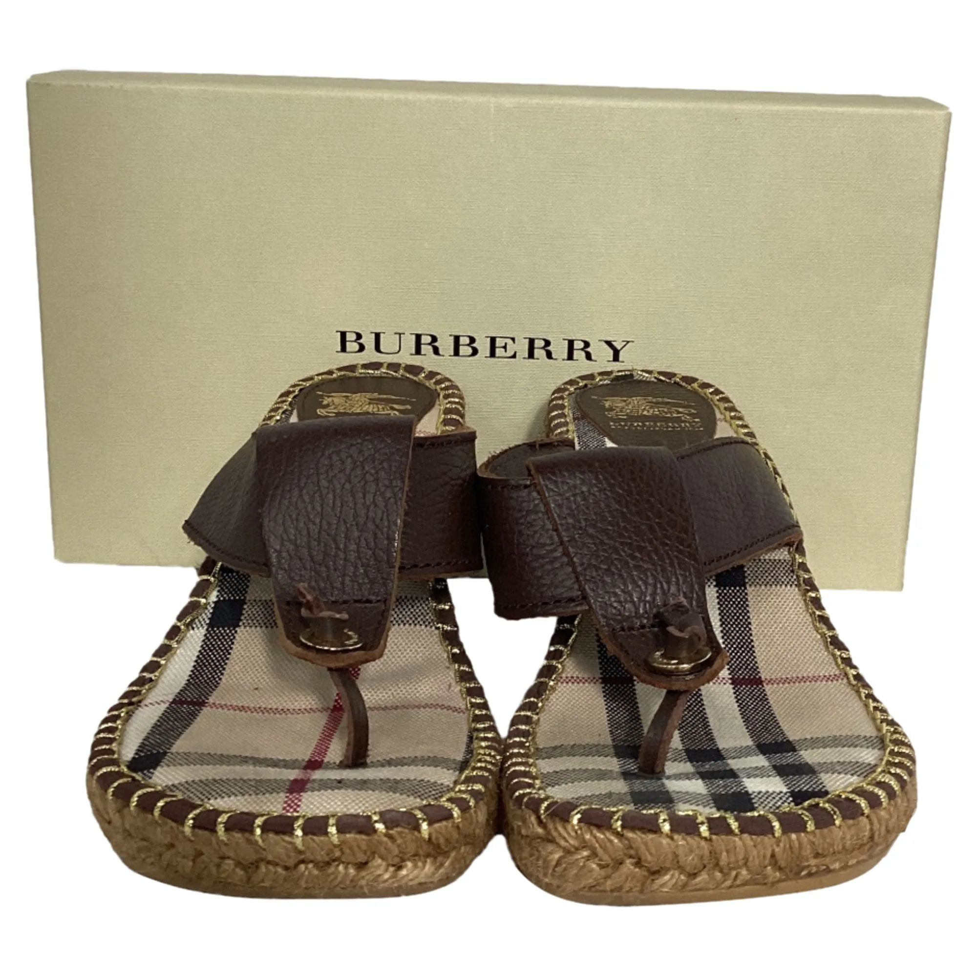 Burberry Thong  Espadrille Wedges in Brown Canvas