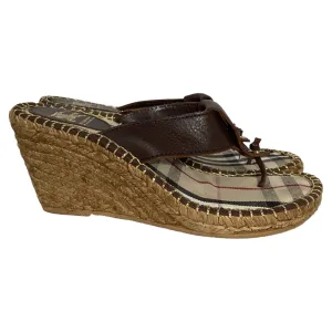 Burberry Thong  Espadrille Wedges in Brown Canvas
