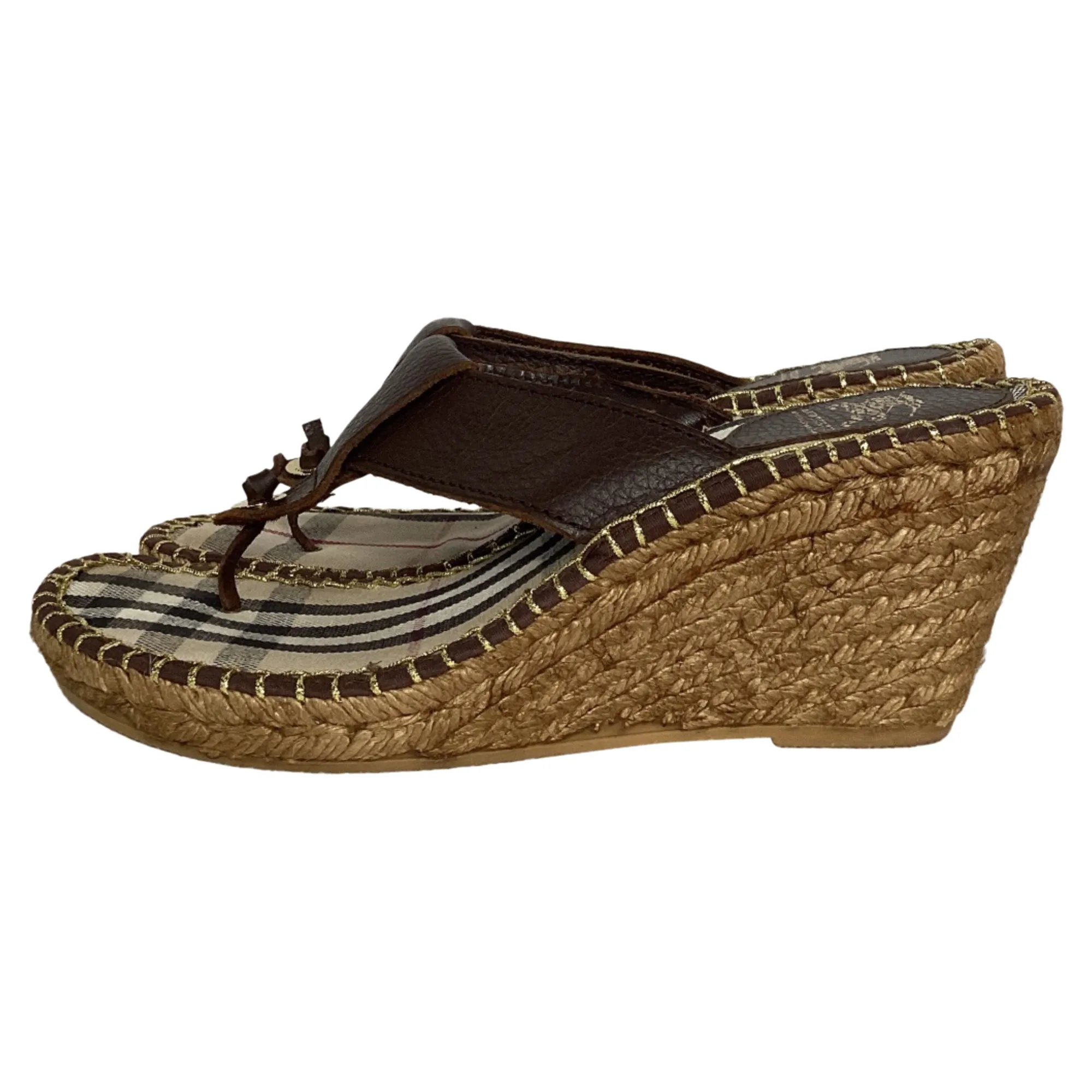 Burberry Thong  Espadrille Wedges in Brown Canvas