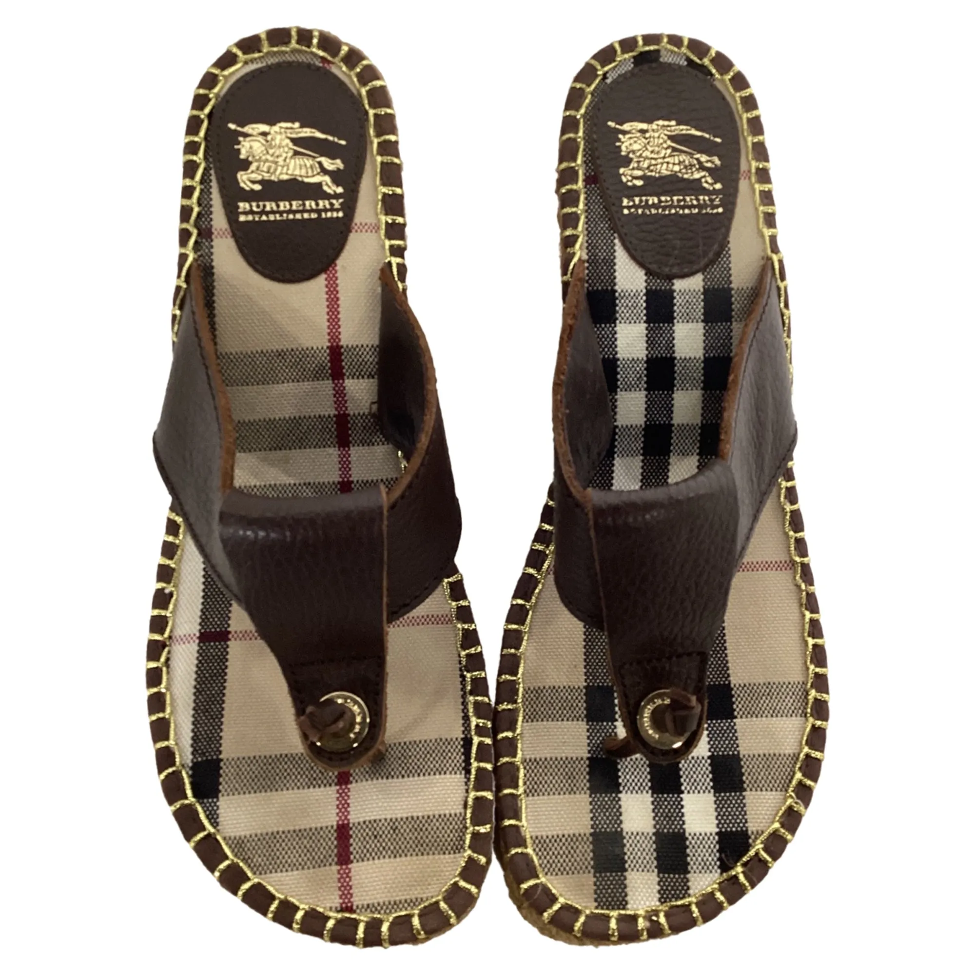 Burberry Thong  Espadrille Wedges in Brown Canvas