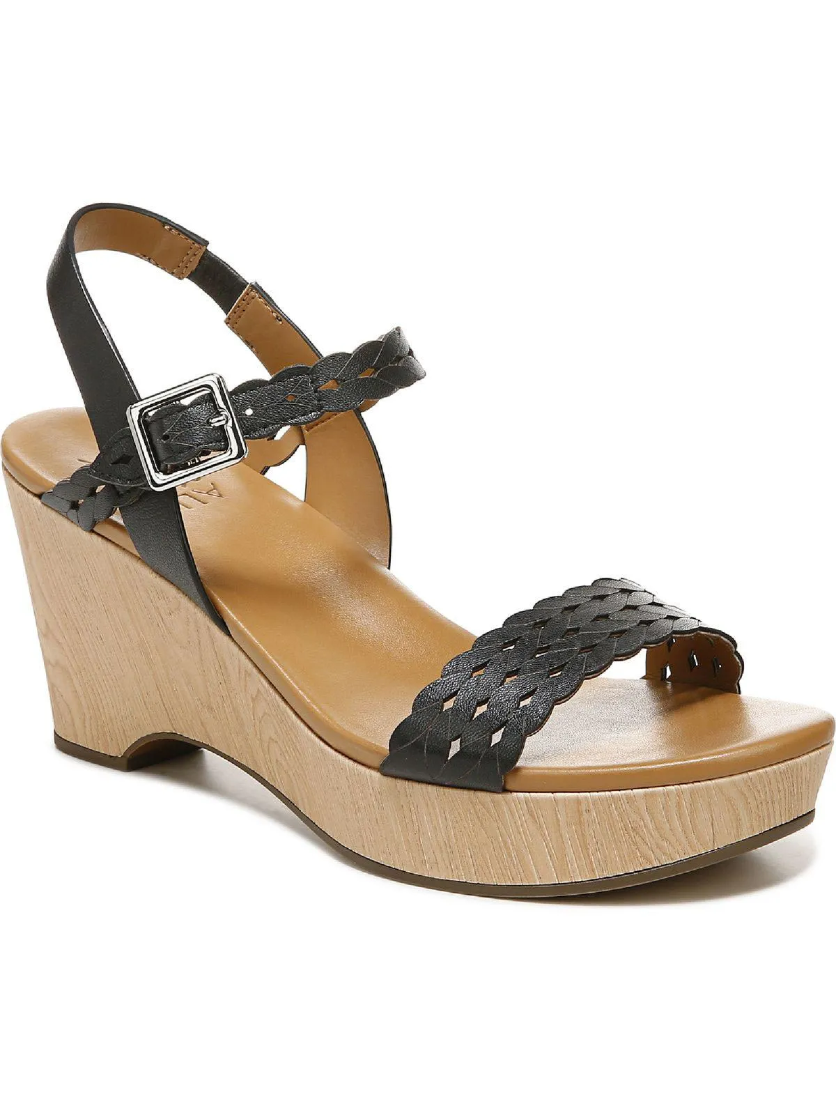 Carlita Womens Leather Ankle Strap Wedge Sandals