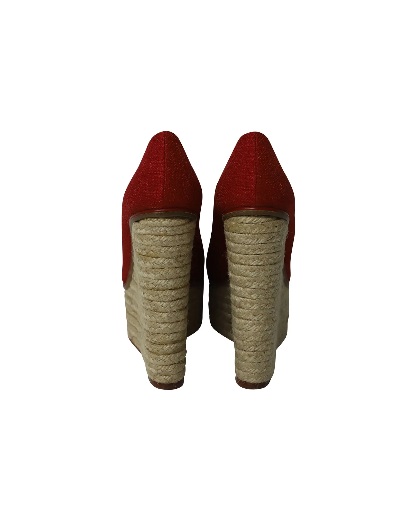 Charlotte Olympia Carmen Espadrille Platform Wedge Pumps in Red Canvas