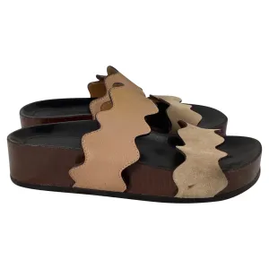 Chlo Carraia Slide Sandals in Brown Suede and Leather
