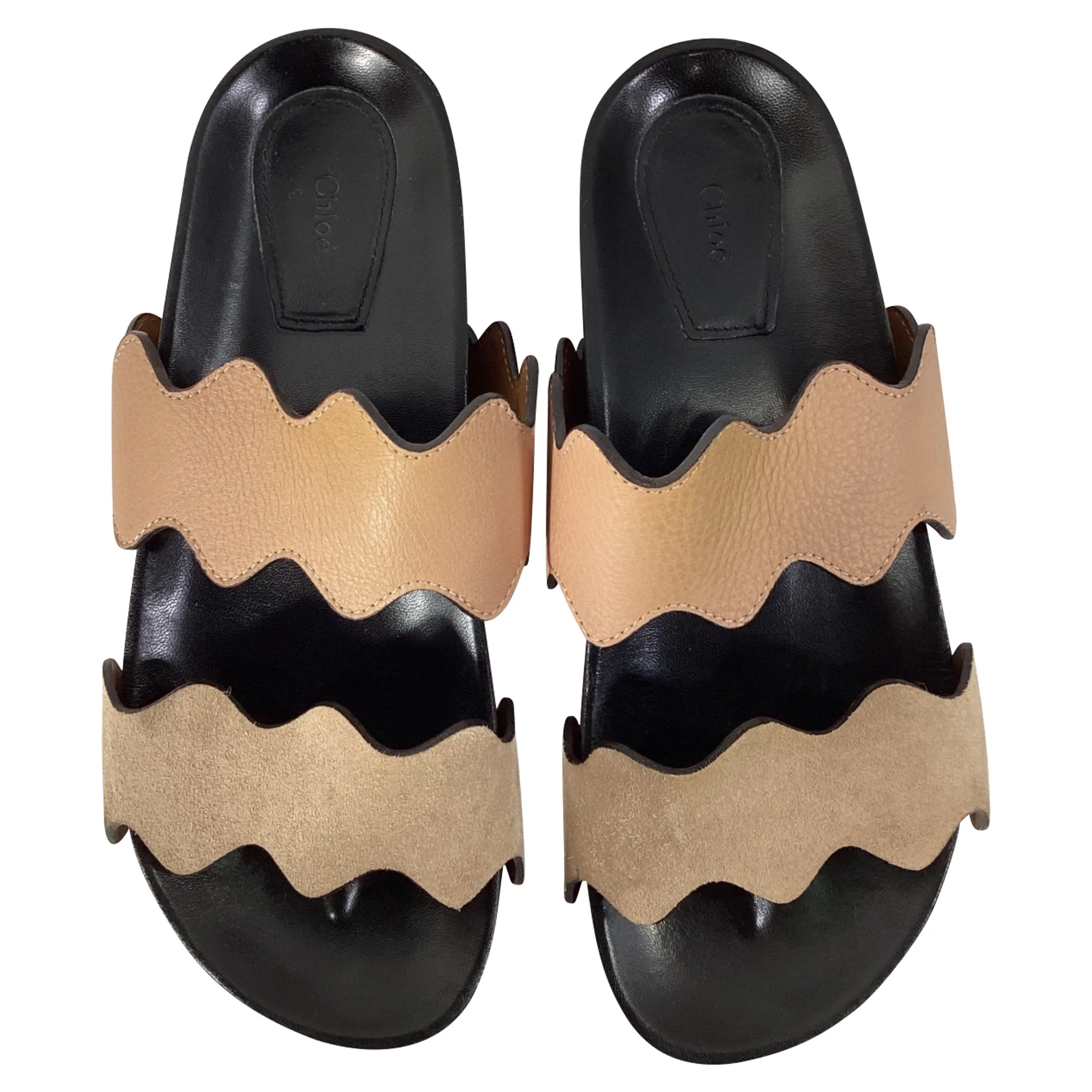 Chlo Carraia Slide Sandals in Brown Suede and Leather
