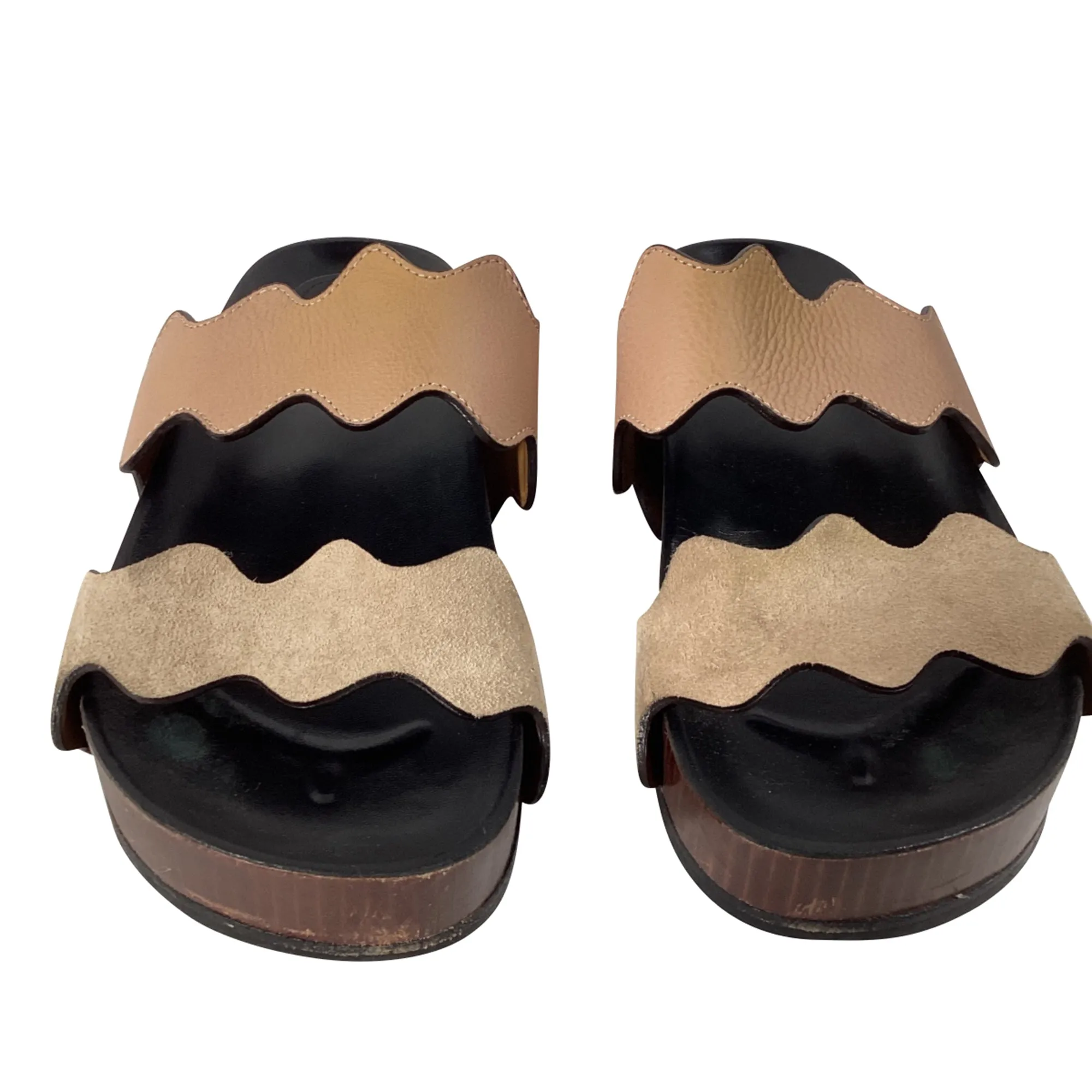 Chlo Carraia Slide Sandals in Brown Suede and Leather
