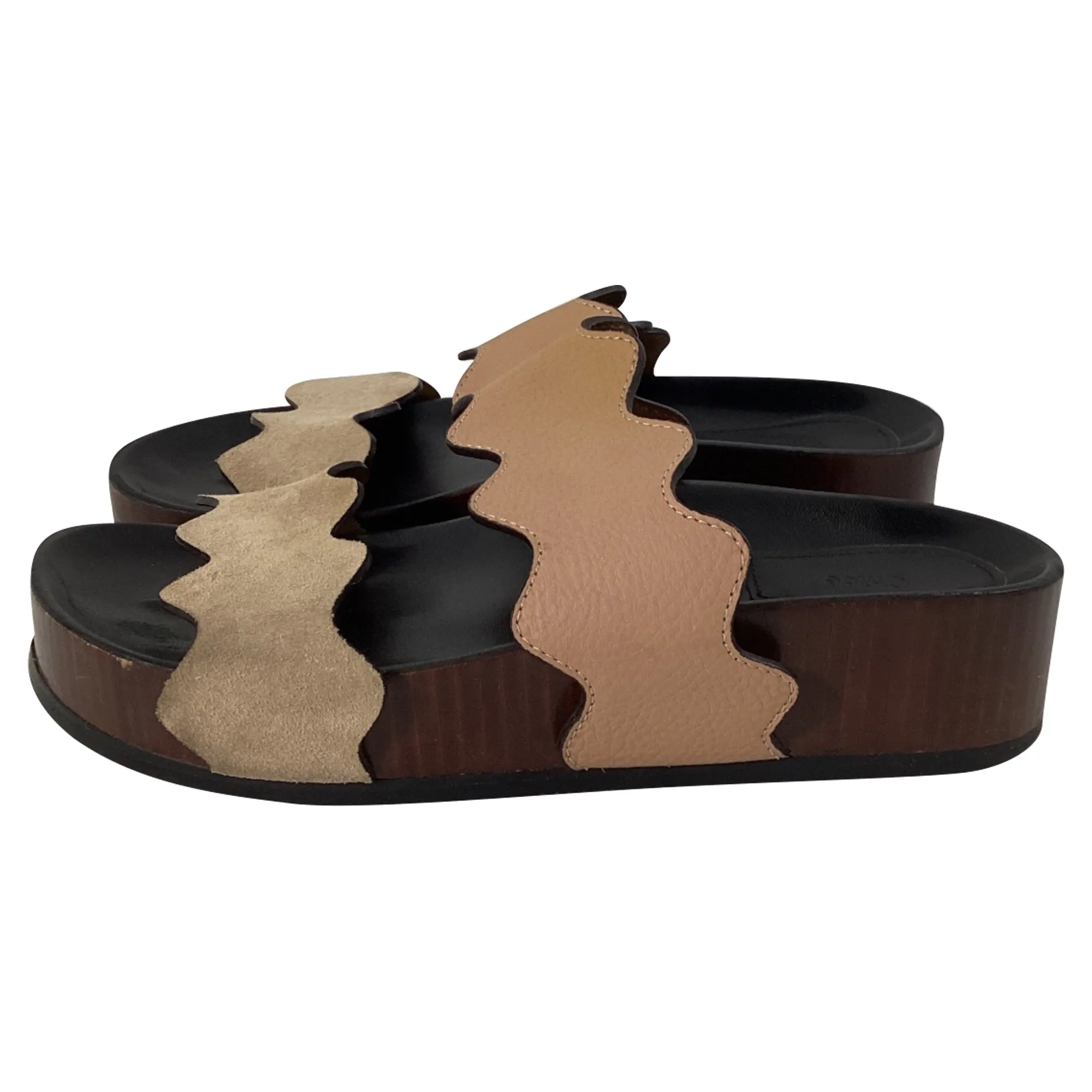 Chlo Carraia Slide Sandals in Brown Suede and Leather