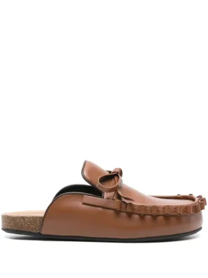 Chocolate Brown Bow-Detail Slippers