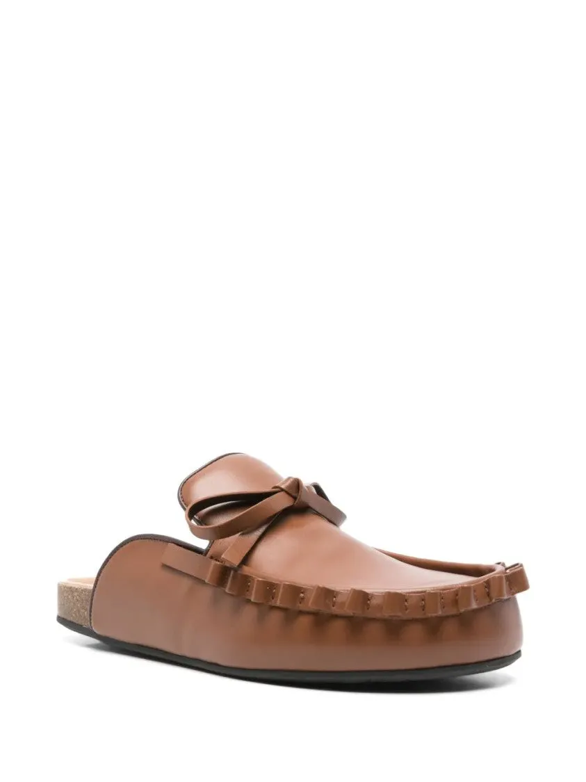 Chocolate Brown Bow-Detail Slippers