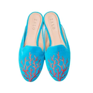 Coral Velvet Mule In Turquoise