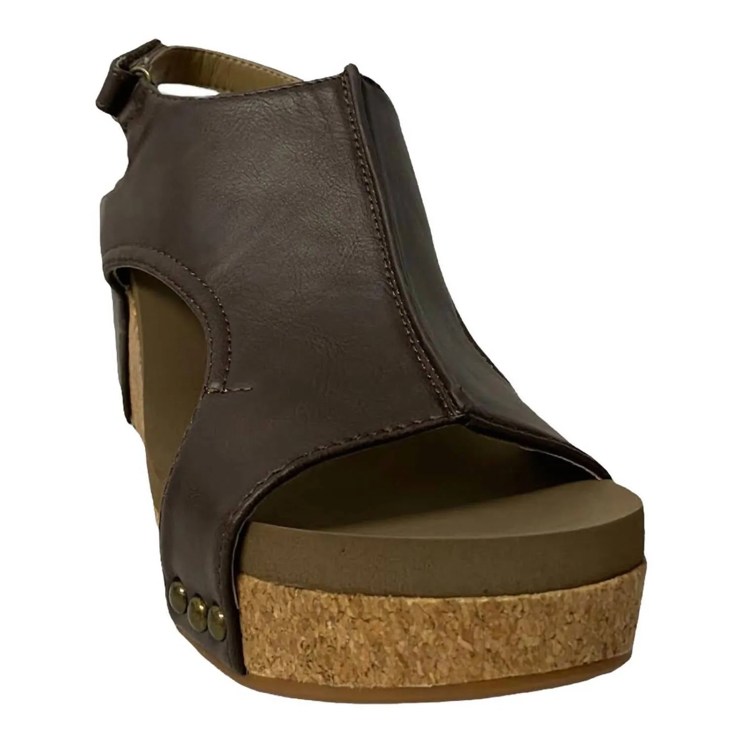 Cork Wedge Sandal In Smooth Chocolate
