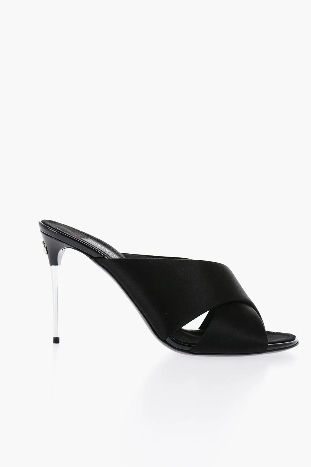 Dolce & Gabbana Solid Color Satin Sandals With Silver-Tone Dg Monogram Heel