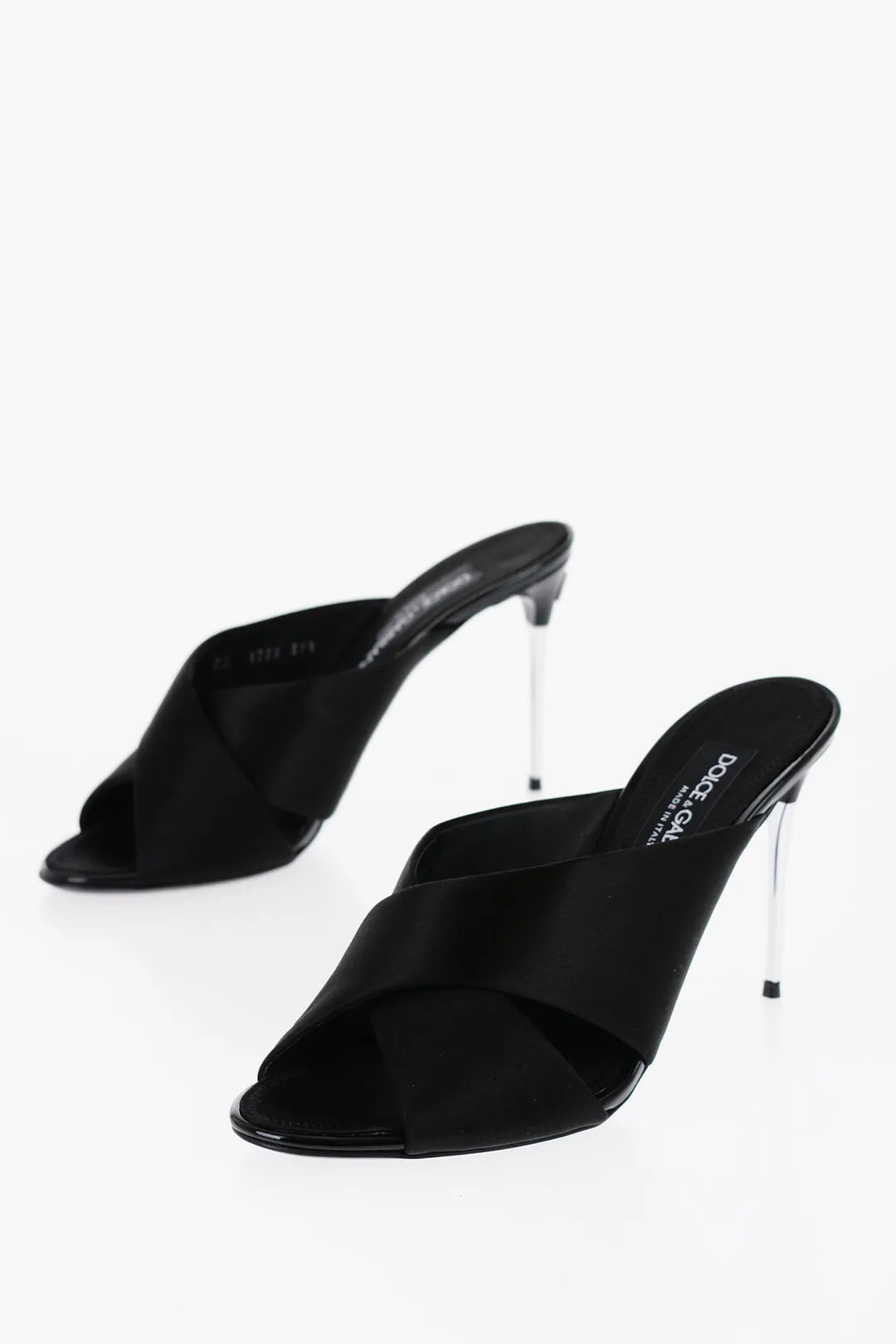 Dolce & Gabbana Solid Color Satin Sandals With Silver-Tone Dg Monogram Heel