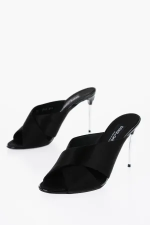 Dolce & Gabbana Solid Color Satin Sandals With Silver-Tone Dg Monogram Heel