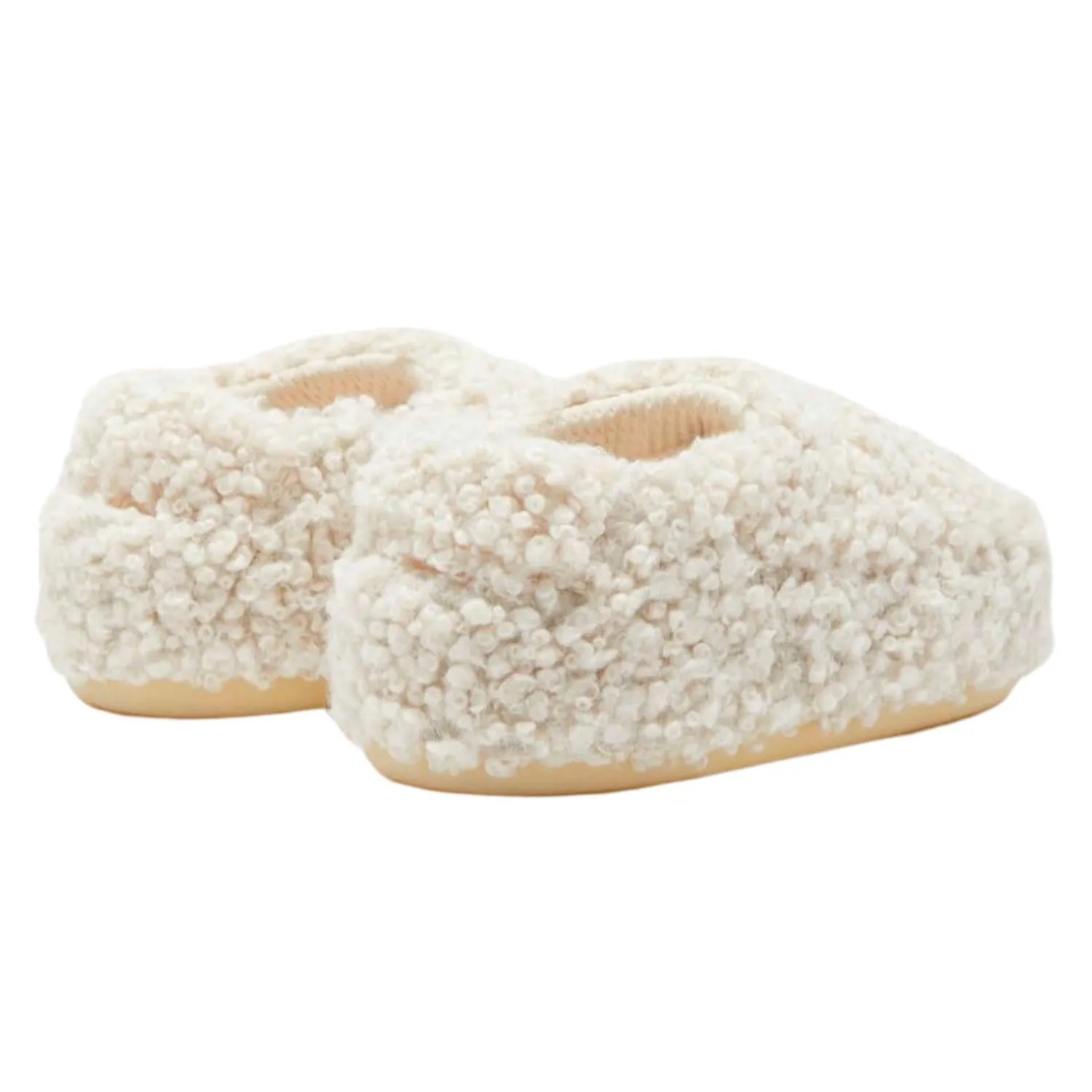 Faux-Fur Curly Slippers In Cream