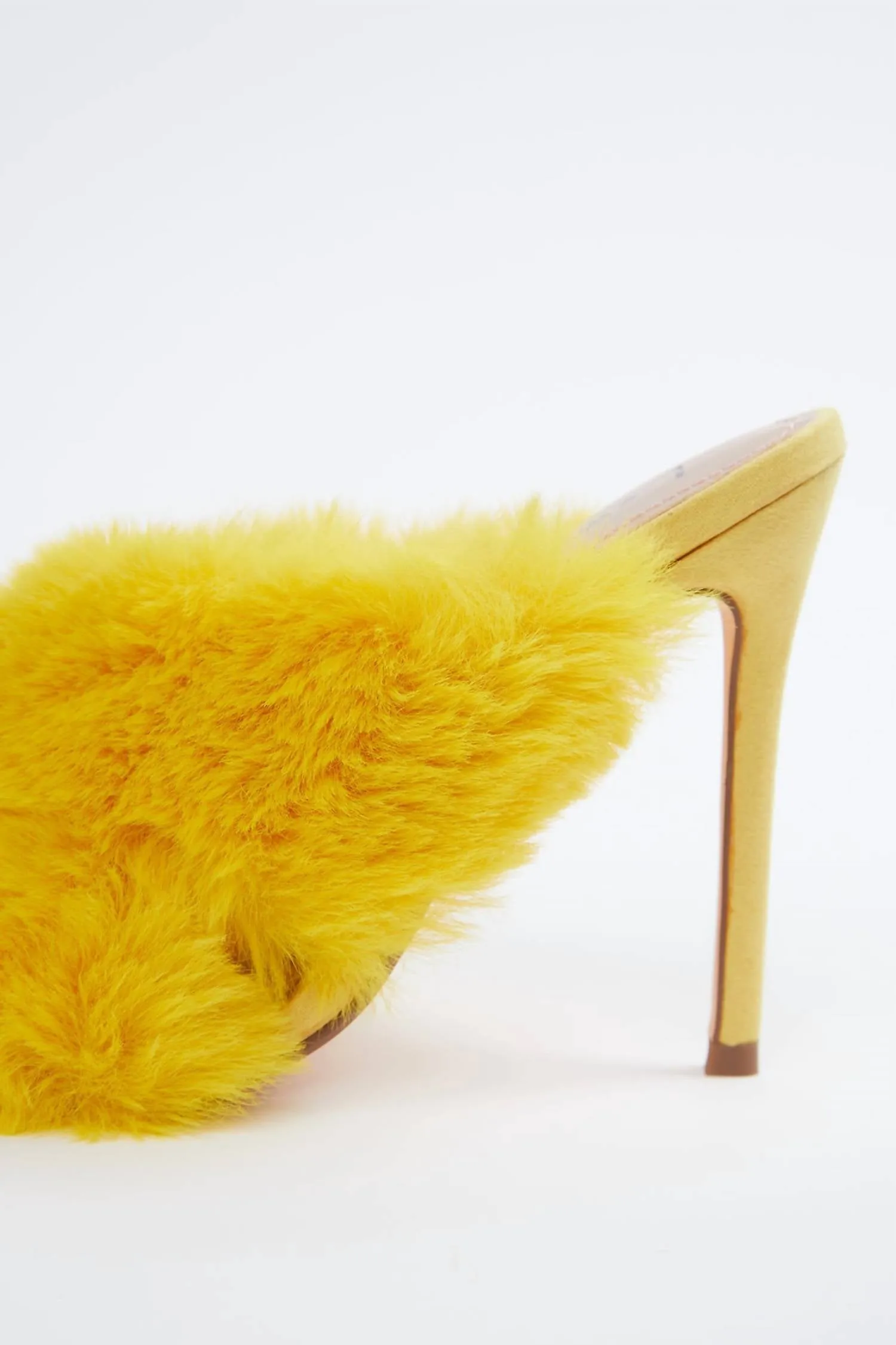 Faux-Fur Vegetarian Suede Mules In Yellow