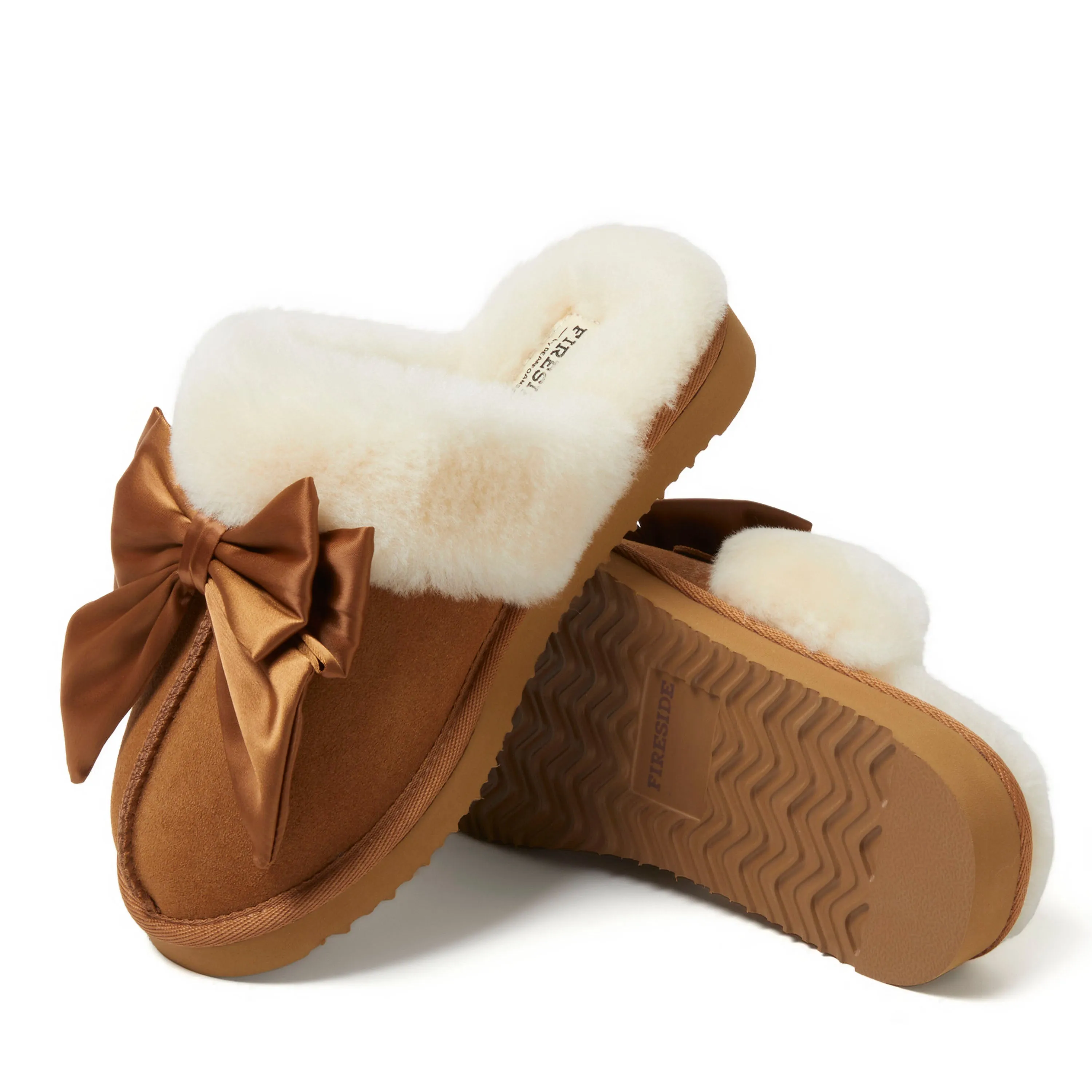 Fireside by Dearfoams Women's Sydney Genuine Shearling Scuff with Bow