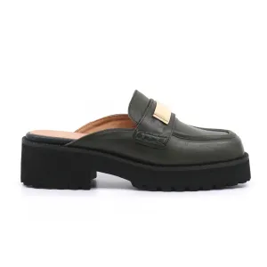 Flat Buckle Mule In Green