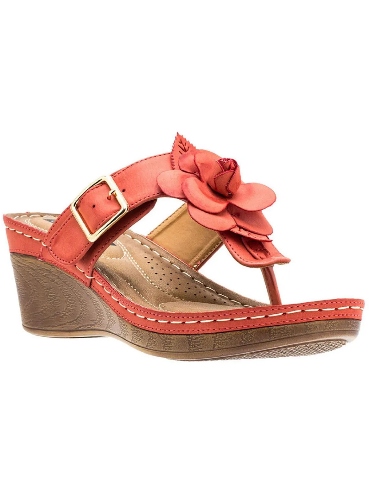 Flora Womens Faux Leather Thong Wedge Sandals