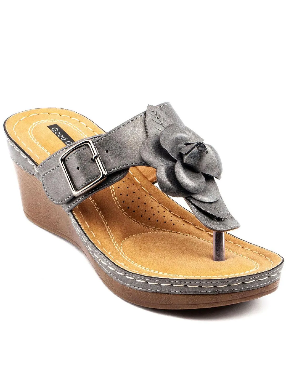 Flora Womens Faux Leather Thong Wedge Sandals
