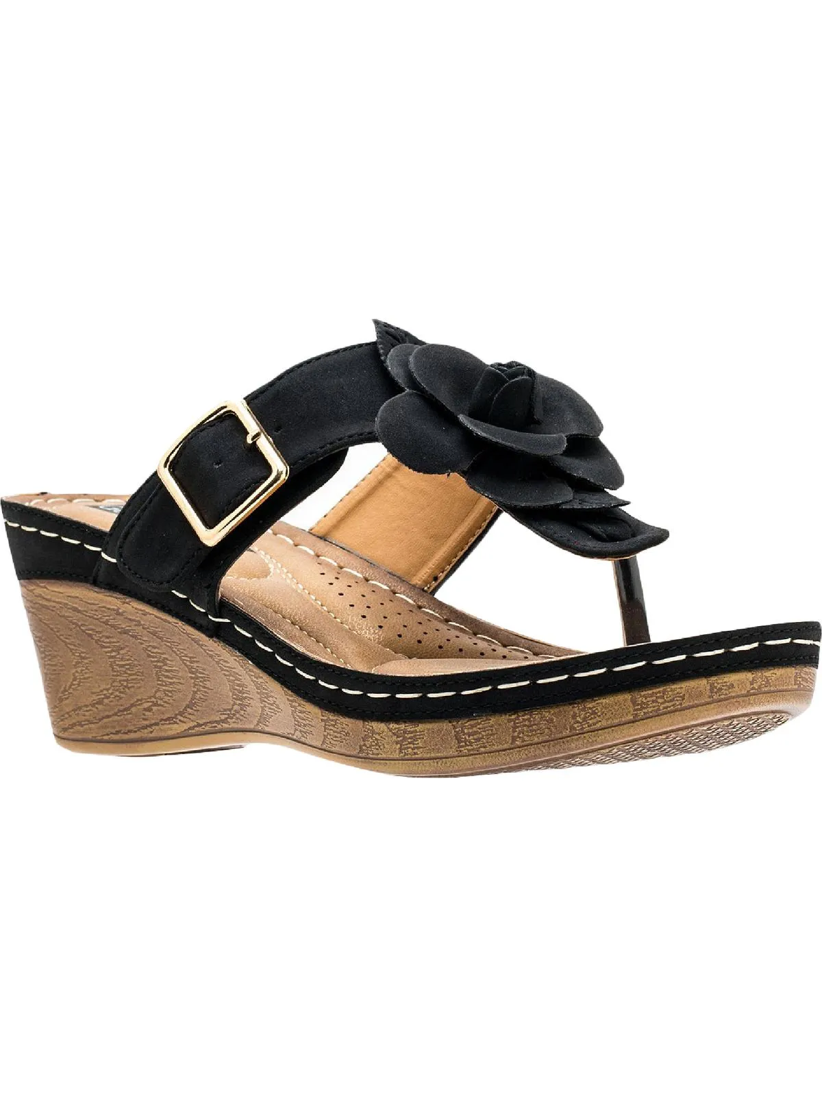 Flora Womens Faux Leather Thong Wedge Sandals
