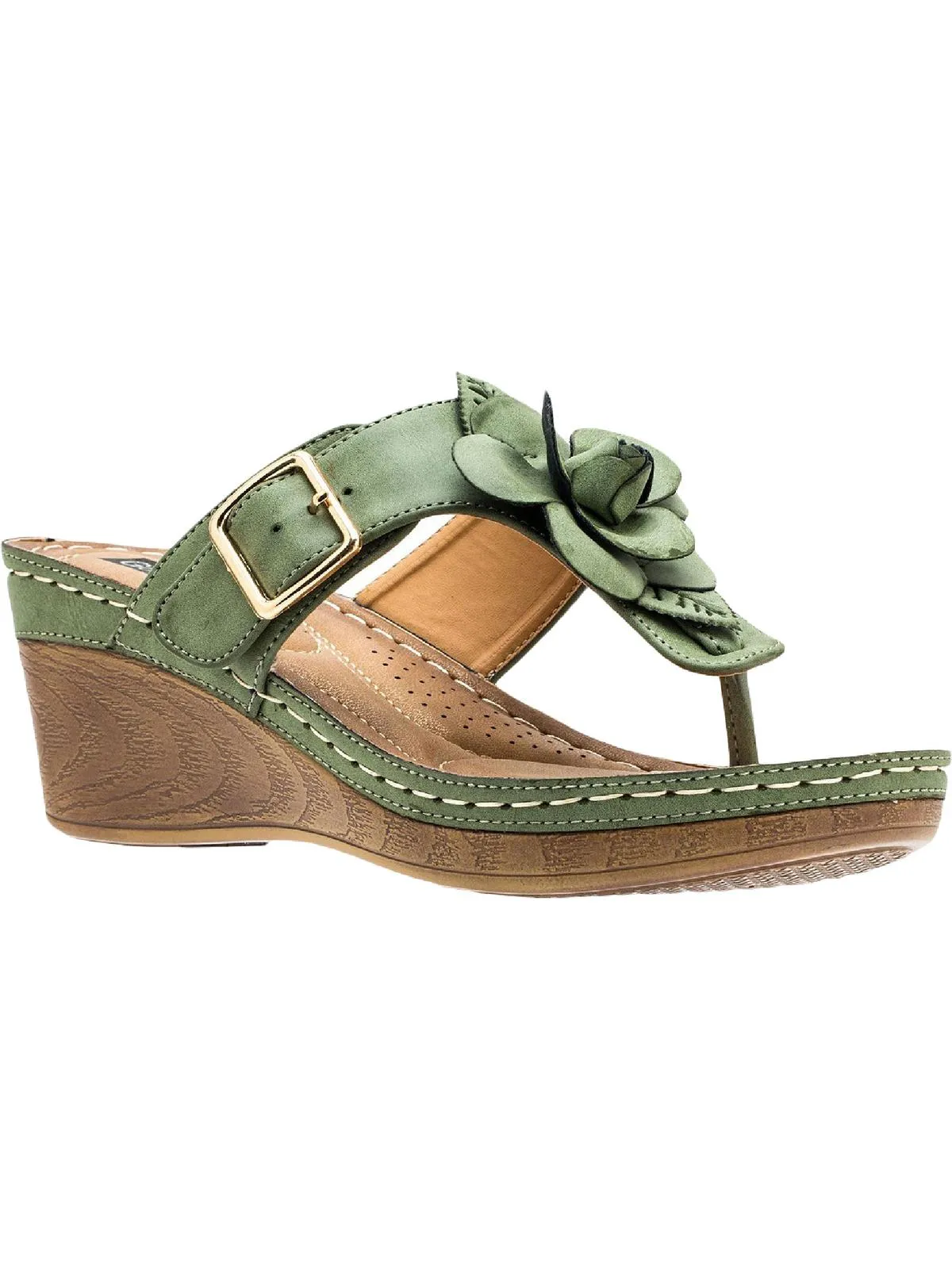 Flora Womens Faux Leather Thong Wedge Sandals