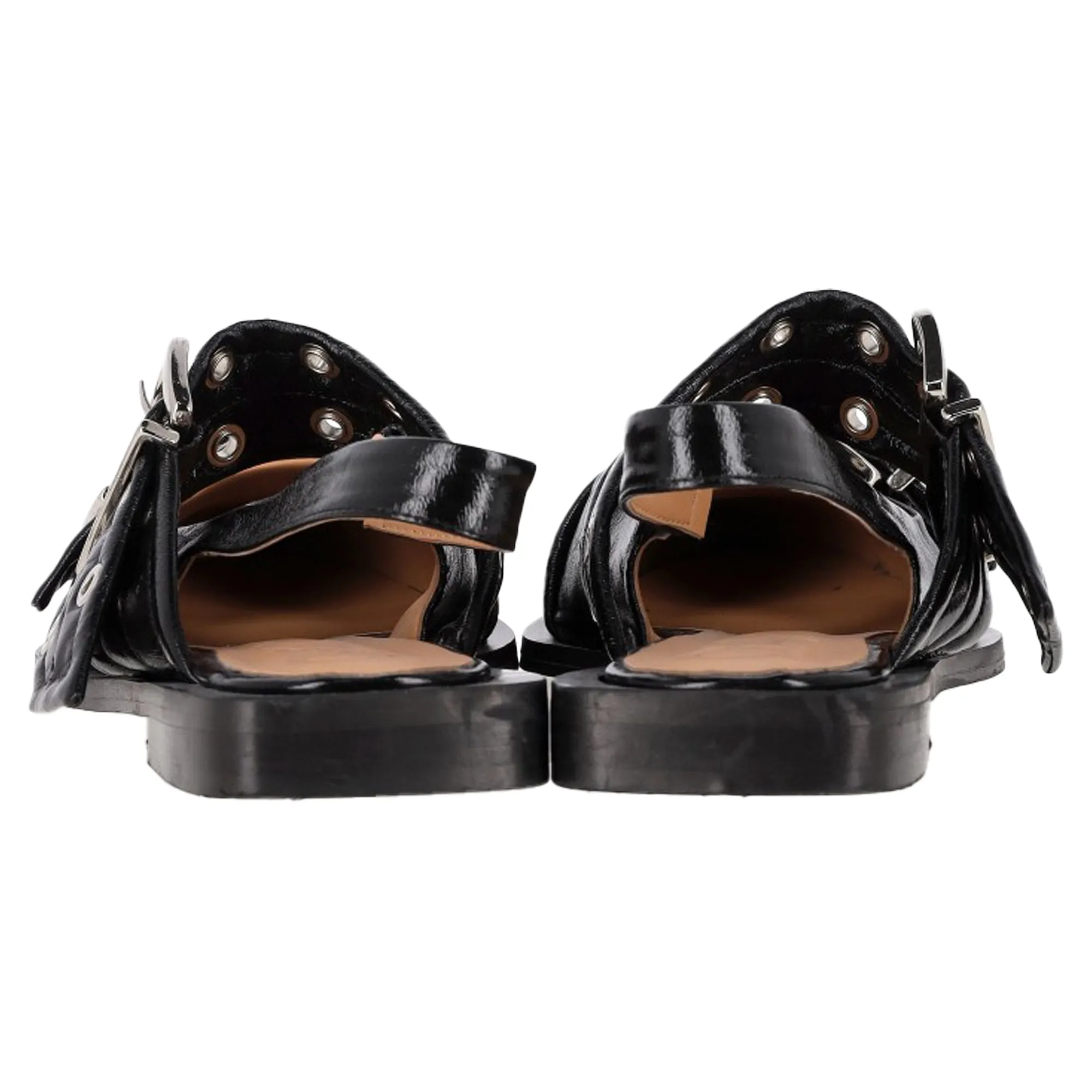 Ganni Buckled Slingback Ballet Flats in Black Leather